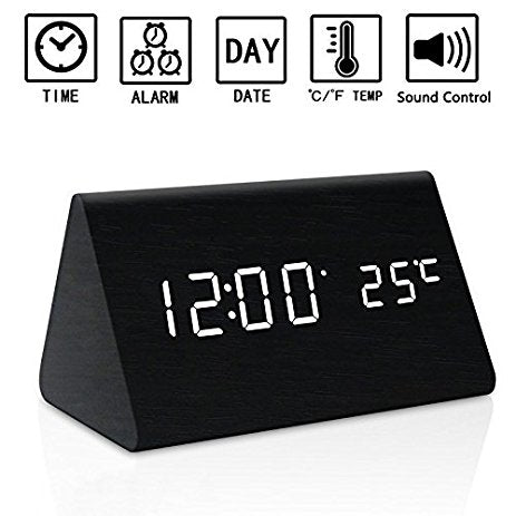 Triangular Wood Digital Blue LED Alarm
